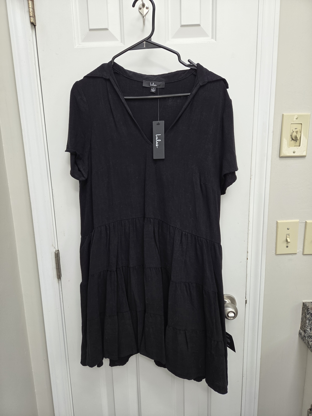 Lulu's Black Tiered Mini Dress with Collar - Picture 2 of 3